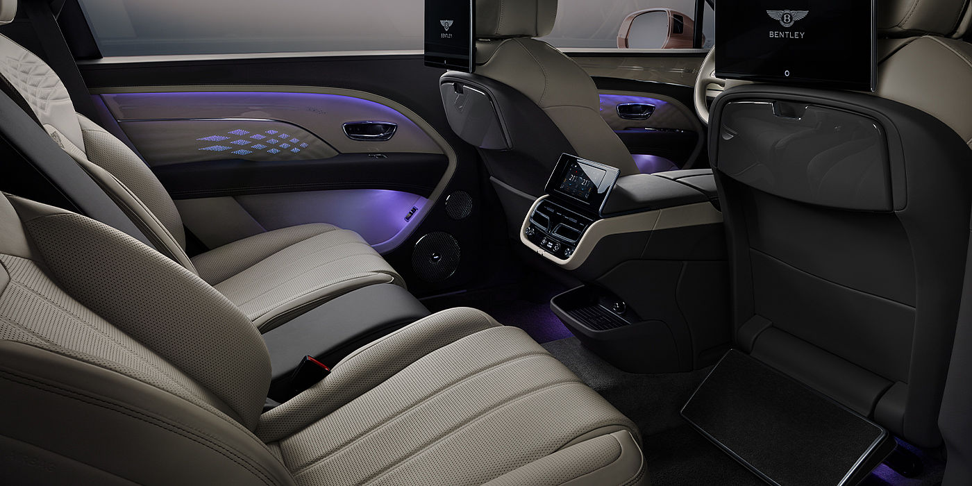 Bentley Basel Bentley Bentayga EWB Azure SUV rear interior with Bentley Diamond Illumination
