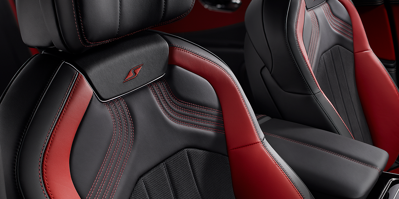 Bentley Basel Bentley Flying Spur S seat in Beluga black and \hotspur red hide with S emblem stitching