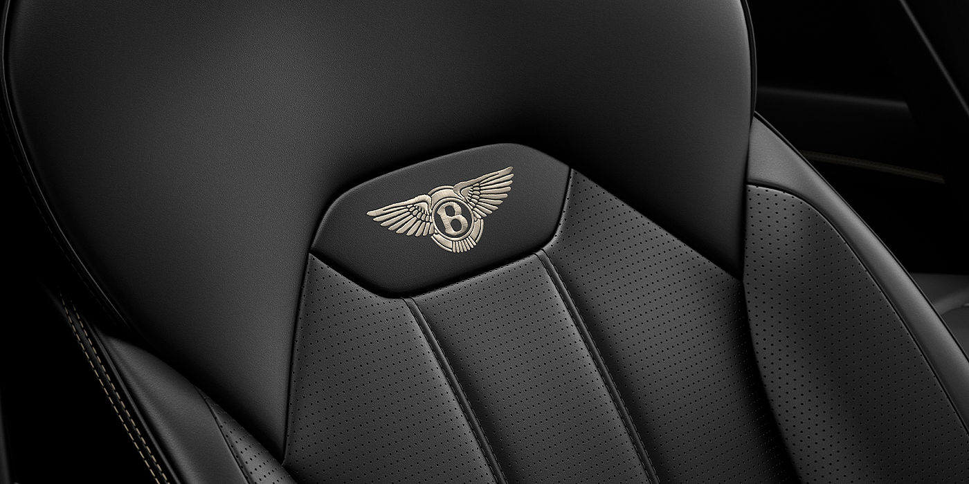 Bentley Basel Bentley Bentayga SUV seat detail in Beluga black hide
